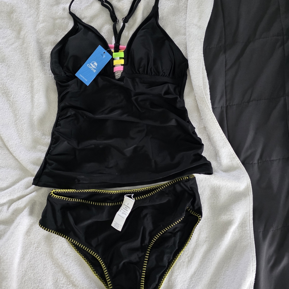 Cupshe Black Bikini with Neon Straps